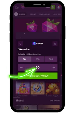 Enter the withdrawal amount to Malina