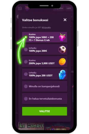 Select a welcome bonus
